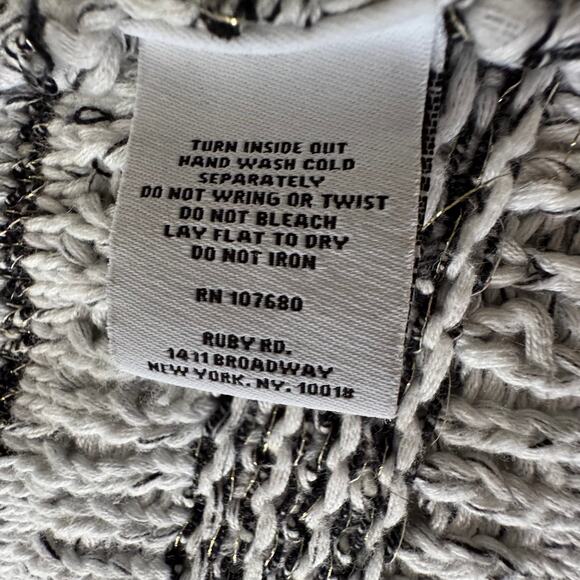 Ruby Rd Black, White and Metallic Open Cardigan Sweater Blazer Fringe Trim Large - Picture 7 of 10
